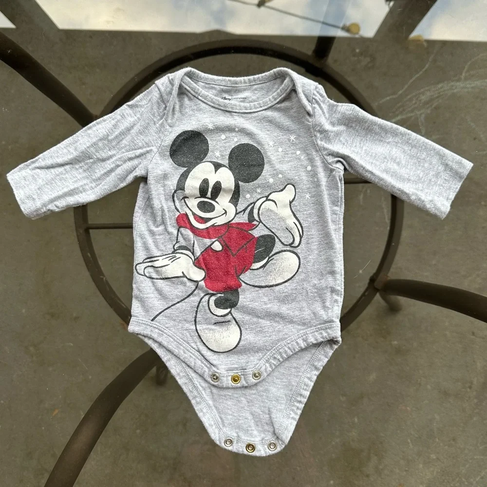 Disney Jumping Beans Vintage Mickey Mouse Long Sleeve Bodysuit in Gray - 3 Month